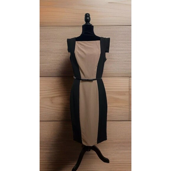 SINGLE Veronica Colorblock Black/Ivory Dress Career Wear Belted Size 10 - Picture 1 of 15